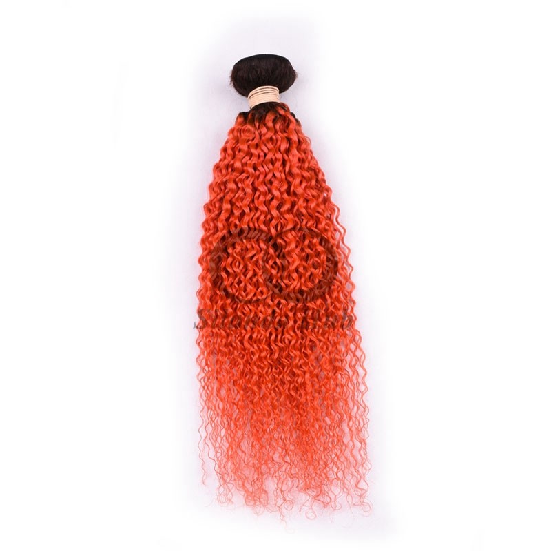 #T1B/Orange Red Kinky Curly Remy Human Hair Bundles Sew In Weave Bundles Brazilian Bundle Deals