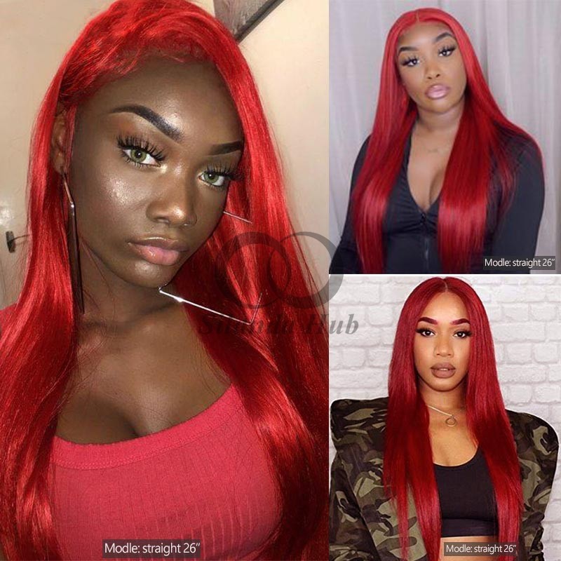Red Straight Remy Human Hair Bundles Sew In Weave Bundles Brazilian Bundle Deals