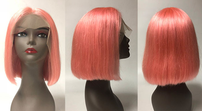 HF Peruvian Virgin Natural Human Hair Wigs , Lace Frontal Silky Straight Wave Bob Wig