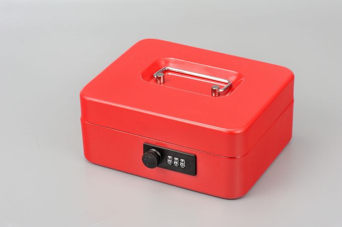 Durable 5 Compartment Security Metal Cash Box With Removable Coin Tray