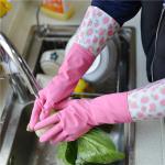 Pink Durable Houseohld Extra Long Sleeve Rubber Gloves For Dishwaashing
