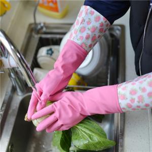 Quality Pink Durable Houseohld Extra Long Sleeve Rubber Gloves For Dishwaashing wholesale