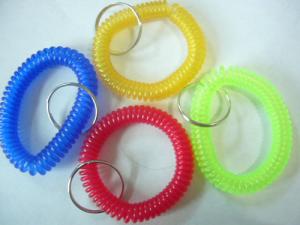 Quality Hot sales red blue/yellow/green transparent wristband coil holder w/key ring for anti-lost wholesale