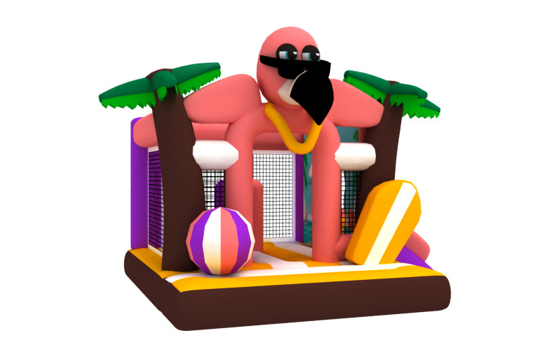 OEM Outdoor Bounce House Combo Flamingo Cartoon Theme Inflatable Bouncer With Slide