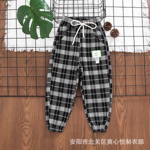 Quality Full Length Casual Girls Grid Pattern Pants 42cm To 68cm wholesale