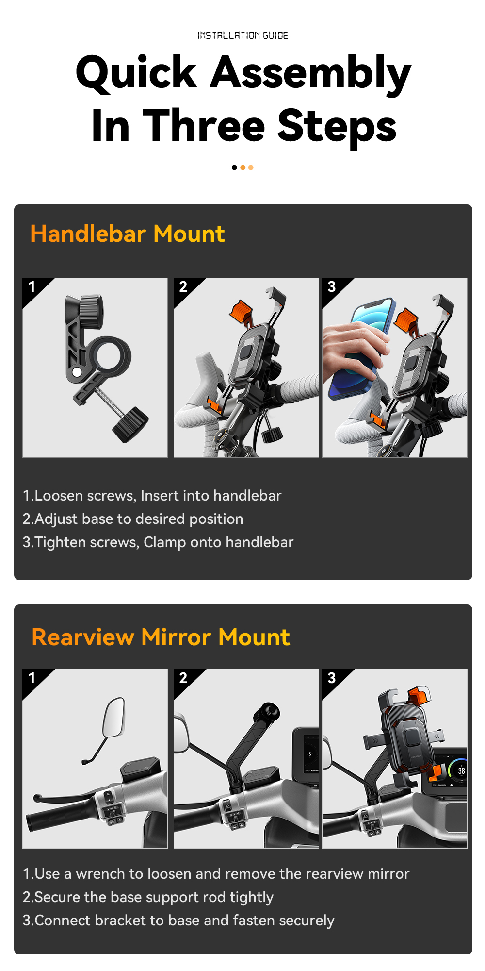 Motorbike Motorcycle Bike Cell Phone Holder Shockproof With One Button Locking