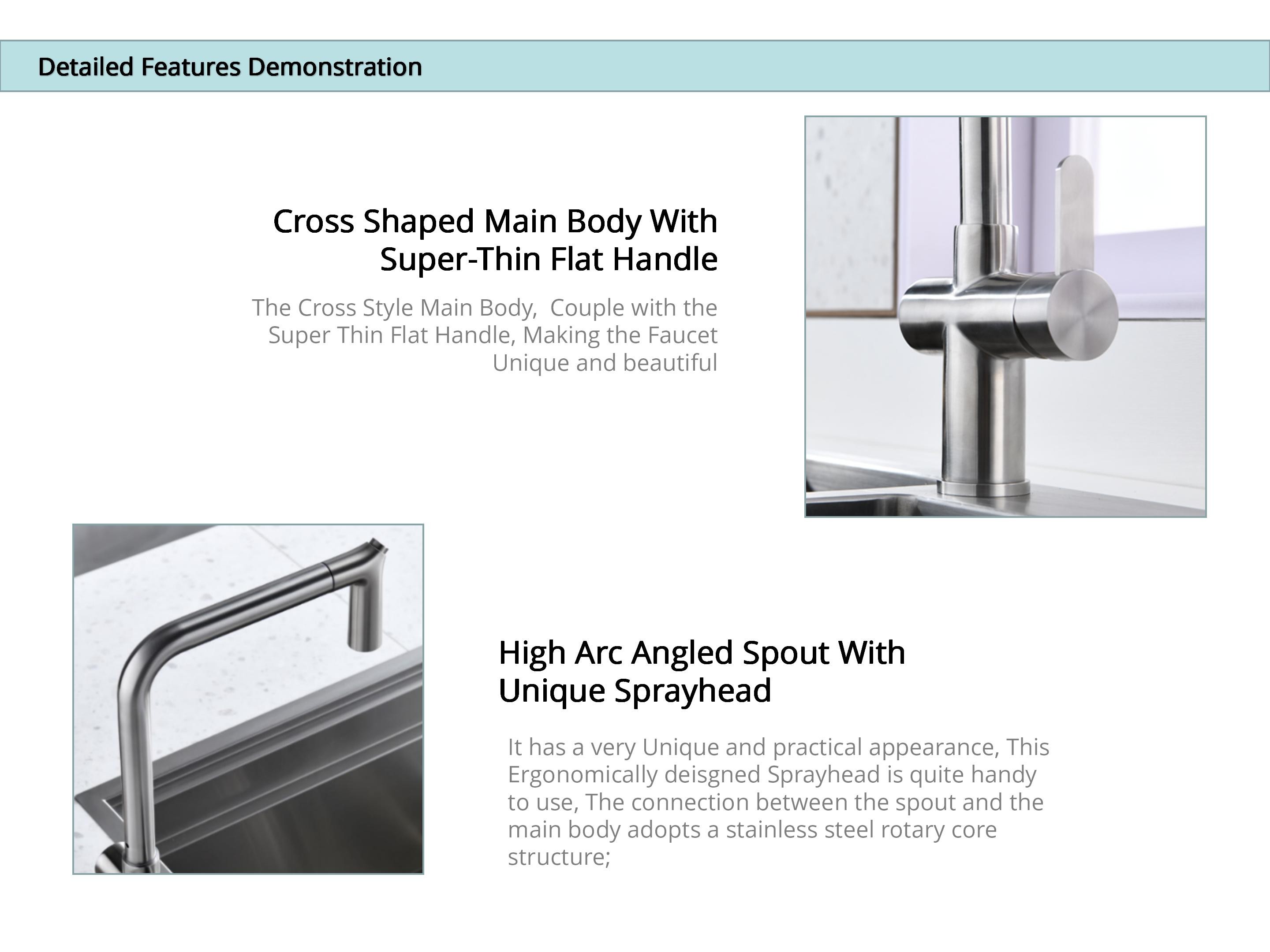 Water Efficient Kitchen Water Faucets Solid Stainless Steel Angled Spout
