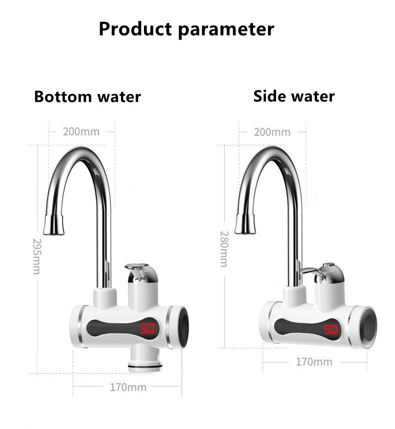 Leakage Protection 3kw Heater Electric Hot Water Tap 170mm Width For Kitchen