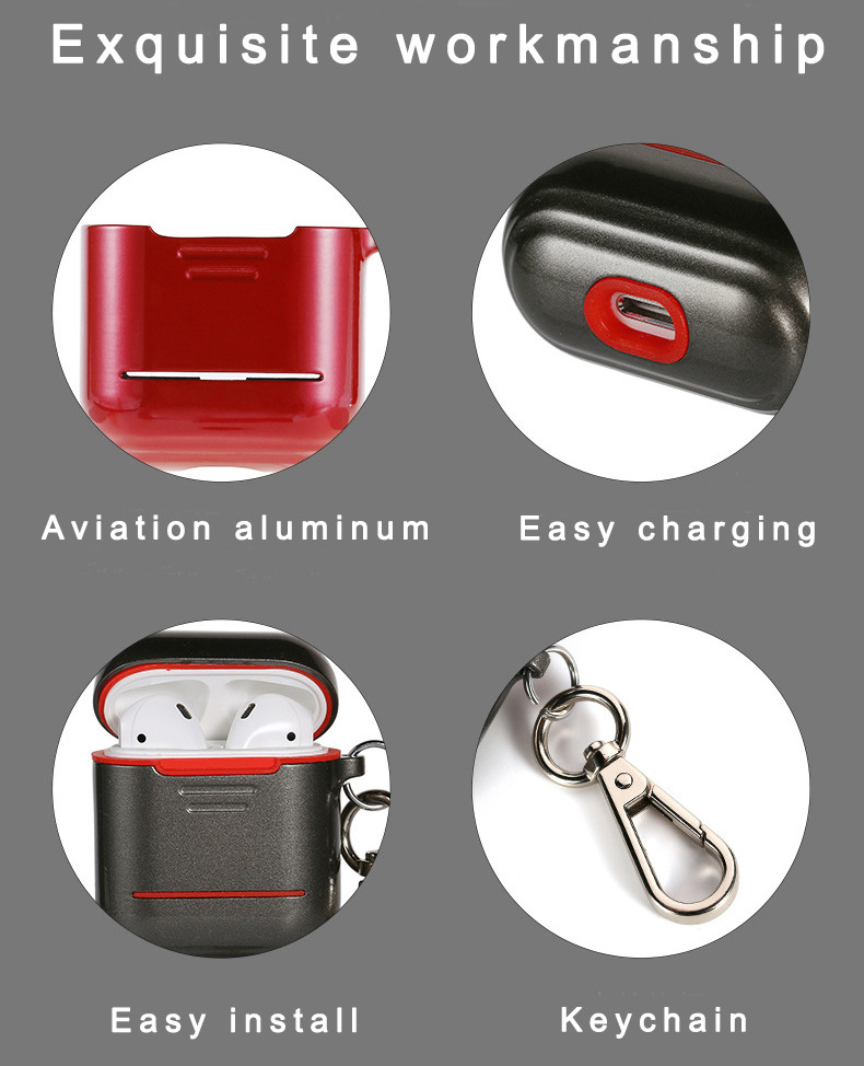 Shockproof Case Cover Portable Protective Silicone Metal Skin Cover Case for Airpods 2 & 1
