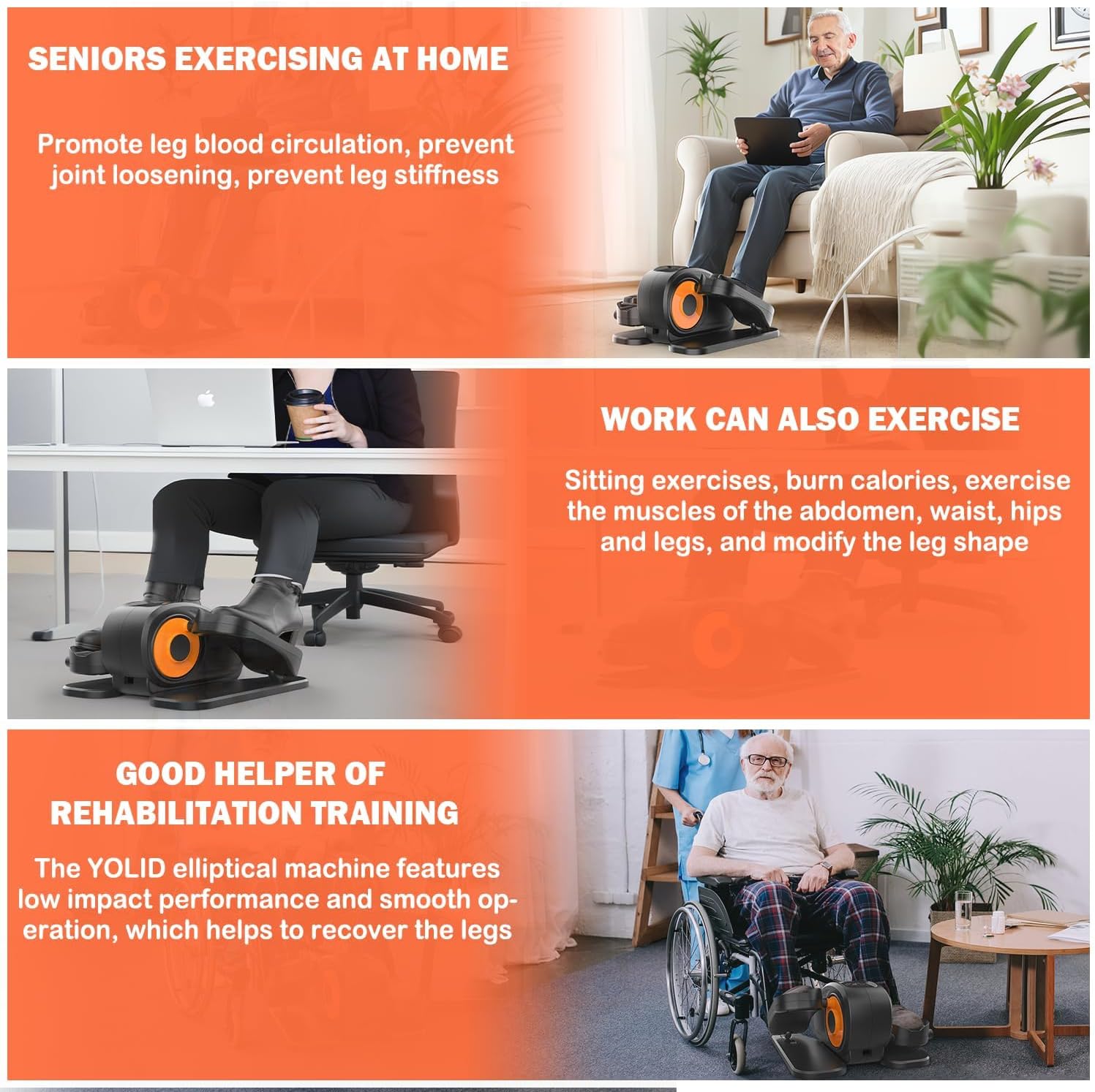 Under Desk Elliptical Machines for Home Use Seated Elliptical Leg Exerciser Portable Under Desk Bike Pedal Exerciser for Seniors