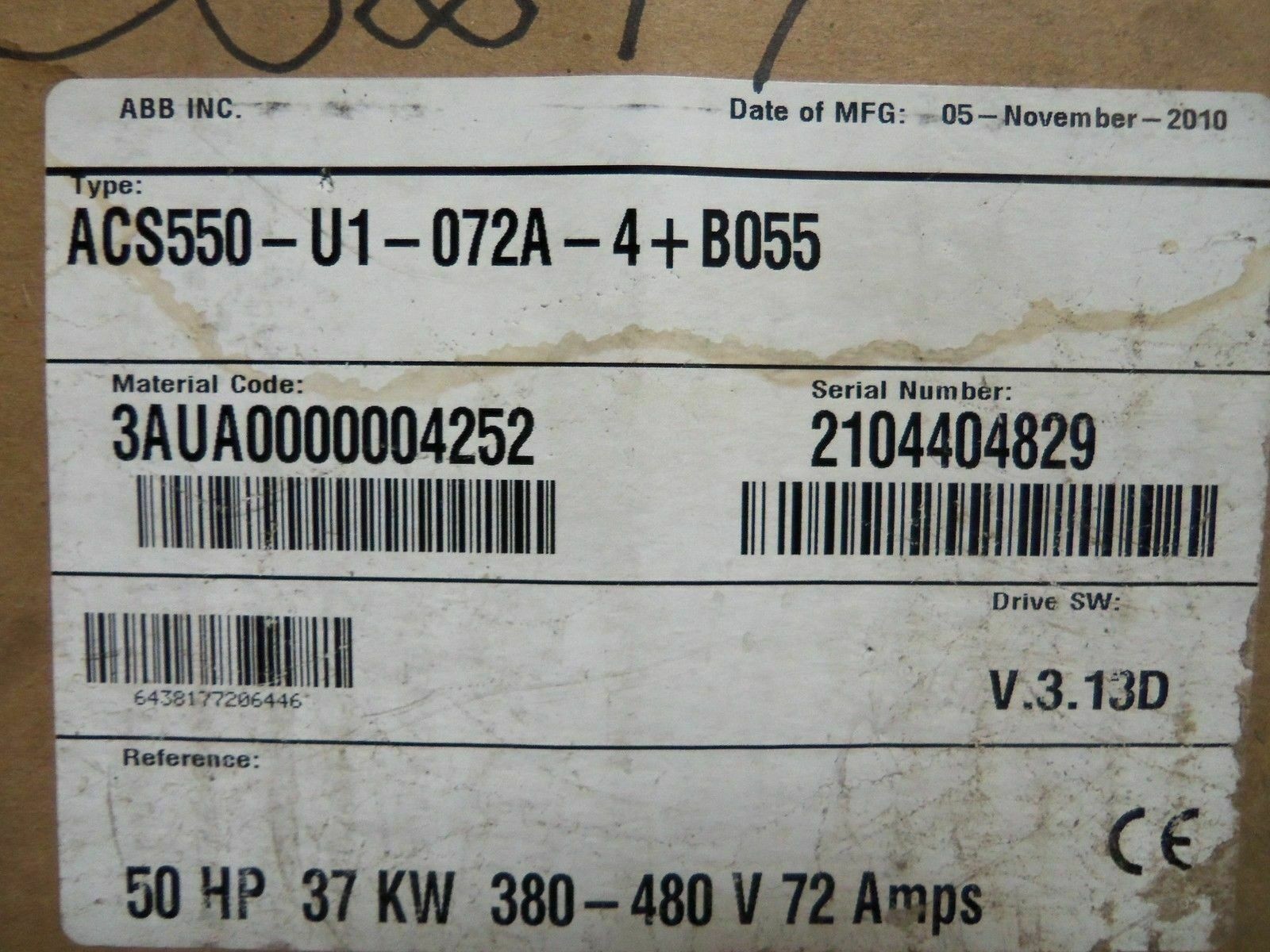 ACS550-U1-072A-4+B055 new original,0.75 to 355 kW/1 to 500 Hp ,NEMA 12, 3-Phase 380-480V, 50HP.
