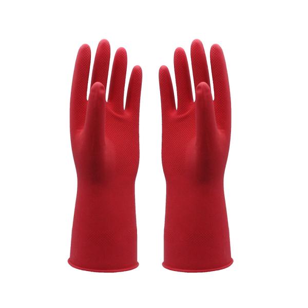 Durable Household Flocklined Rubber Gloves , Kitchen Dishwashing Gloves