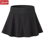 Girl ruffled short tennis skirt prevents walking out of gym shorts