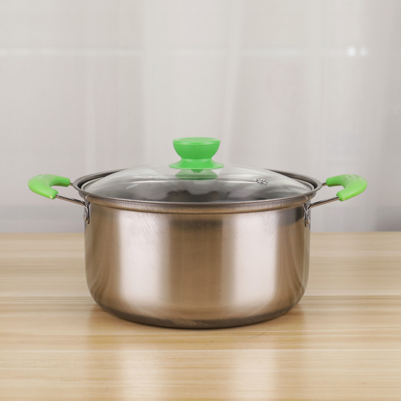 Quality Stainless Steel 5pcs Cookware Set Soup Pot for Cooking with Green Handle