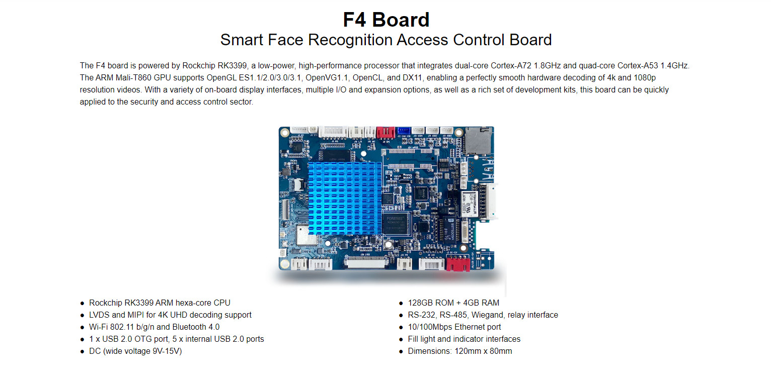 120mm x 80mm Smart Face Recognition Access Control Board with 128GB ROM + 4GB RAM