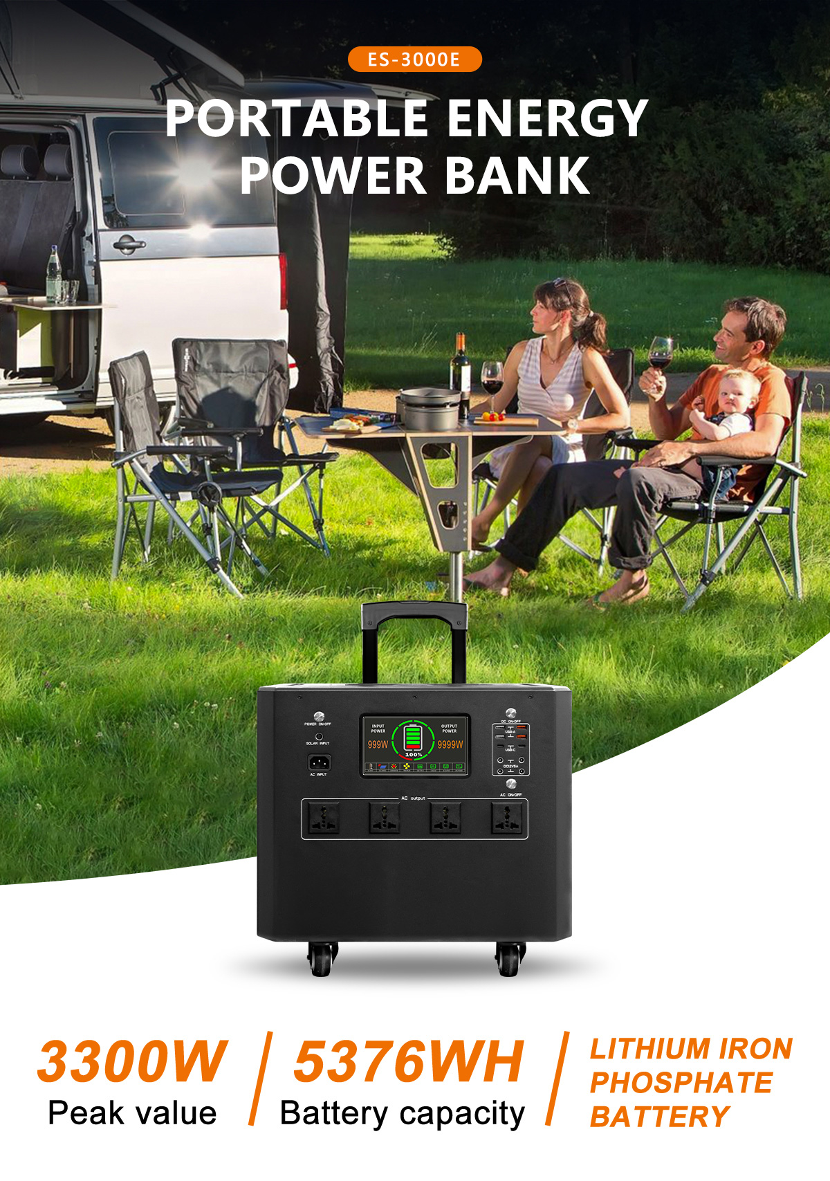 5376WH Mobile Charger For Charging Stations 3.3KW Output Universal Plug GBT TYPE1 TYPE2 Tesla