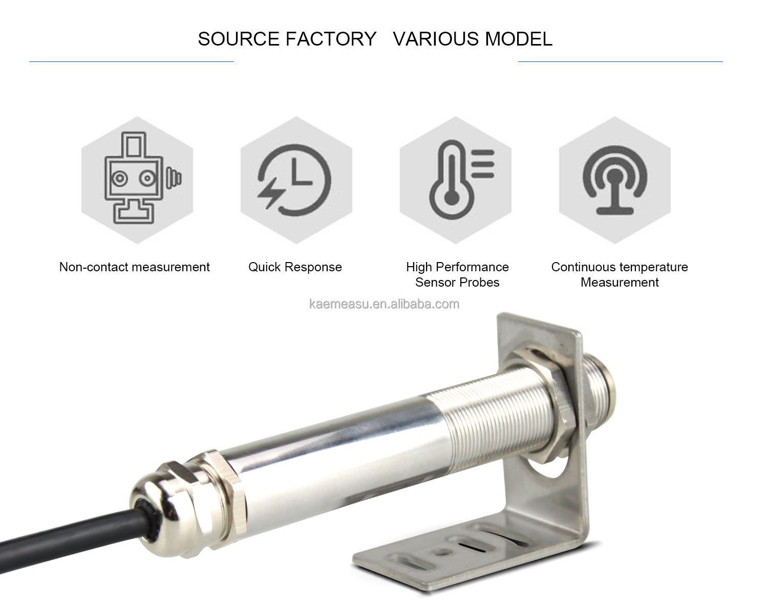 kaemeasu Contactless Laser Infrared Temperature Sensor DC 9~24V Transmitter 304 Stainless For Industry -50~500℃