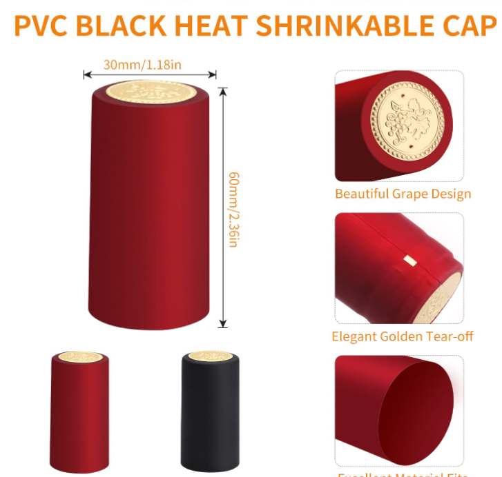 Custom Wine Bottle Cork With Black Plastic Top PVC Heat Shrink Capsule Bottle Seal