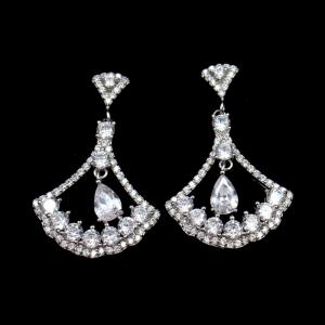Quality Triangle Shape Silver Cubic Zirconia Drop Earrings Charm / Vintage Jewelry wholesale