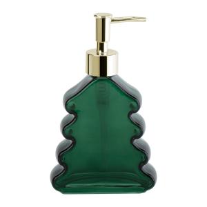 Quality Green Bath Soap Dispenser Glass Lotion Dispenser BSCI Tree Shape Glass Bathroom Soap Dispenser Golden Pump Head wholesale