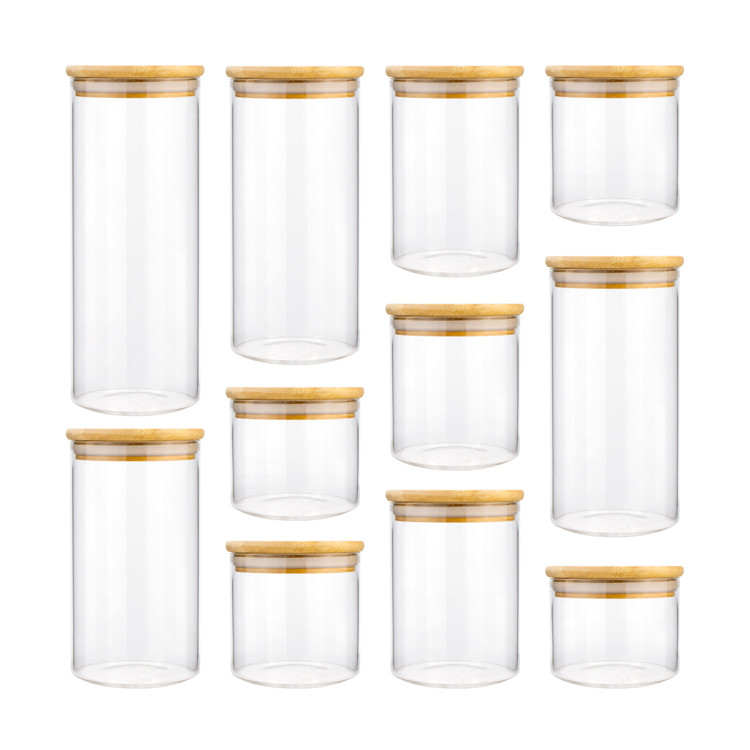 Bamboo Lid Glass Kitchenware Borosilicate Air Tight Food Glass Storage Containers Jars