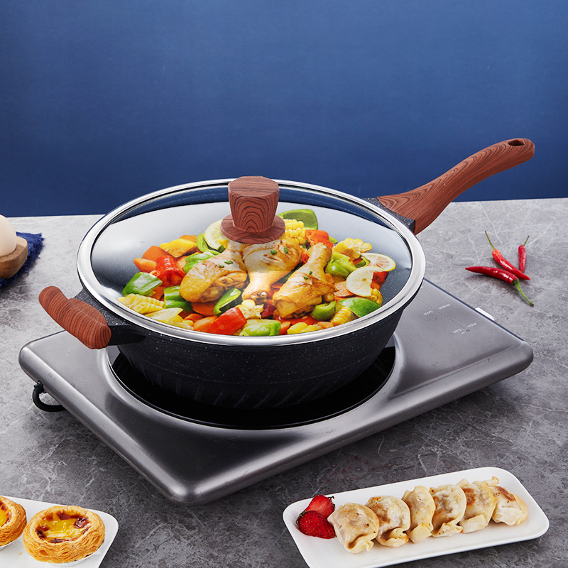 Wholesale Custom 32cm Aluminum Frying Pan Maifan Stone Coating Non Stick Cooking Pot Frying Pan