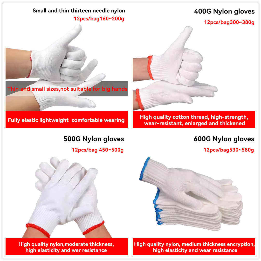 Hard-Wearing Deep White Cotton Hand Safety Knitted Work Gloves with Customized Weight