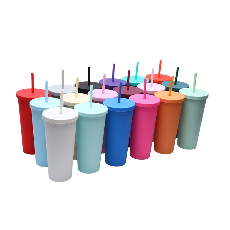 Multipurpose Custom Logo Bpa Free 24 Oz Plastic Tumblers Matte Double Wall Acrylic Cup 450/700ml Eco Friendly Dishwasher Safe Easy To Clean