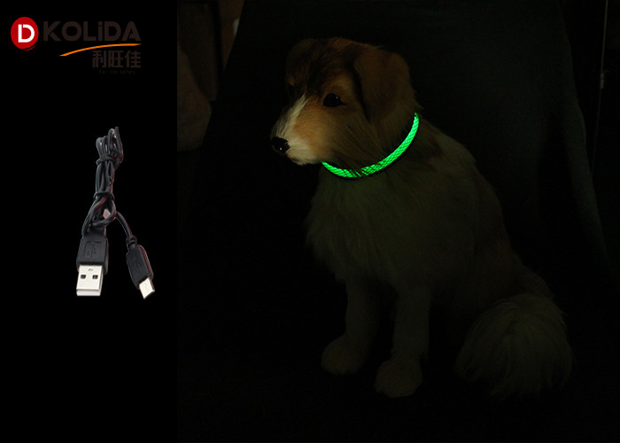 Purple / Green USB Rechargeable LED Dog Collar Waterproof Flashing Dog Collar