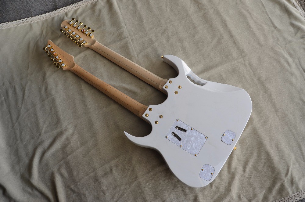 Custom shop white color double necks electric guitar 6+12 strings maple fingerboard basswood body free shipping
