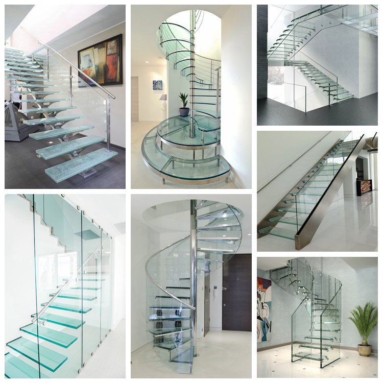Indoor Oak Wood Floating Stairs Straight Steel and Marble Design with Glass Railing