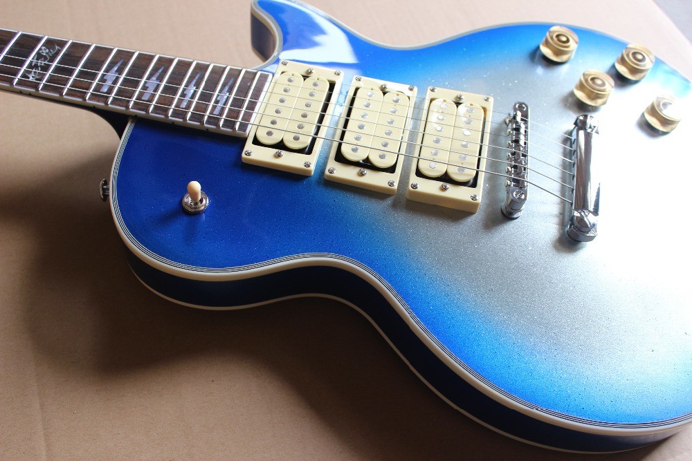 Custom shop Ace frehley signature 3 pickups Blue Burst Silver Sparkle Mahogany Body LP Electric Guitar