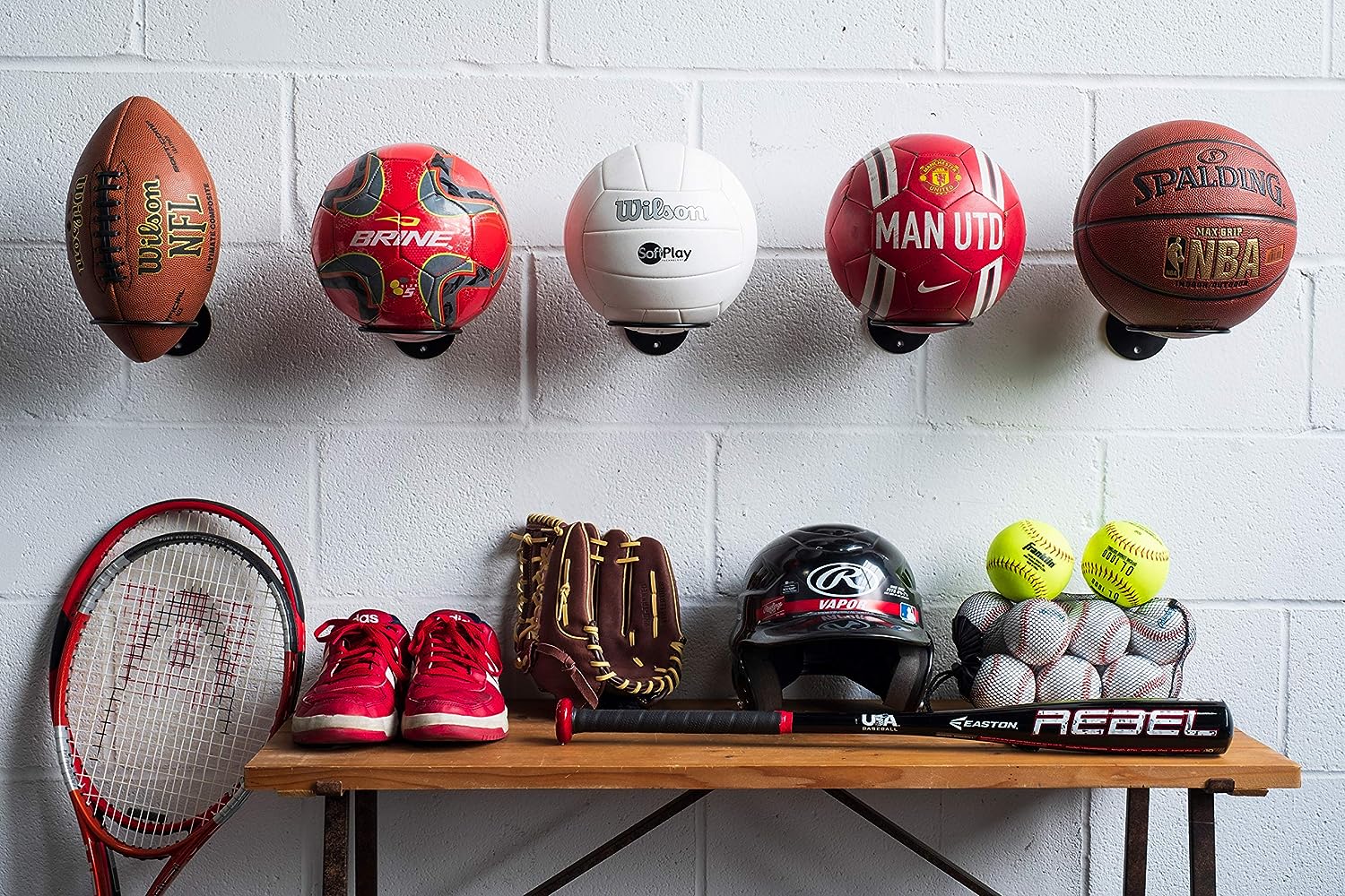 Powder Coated Steel Ball Holder Wall Mount Display Rack Storage for Soccer and Basketball