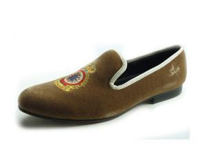 Quality Yellow Royal Yellow Mens Leather Loafers , Royal Embroidered Mens Casual Loafers wholesale