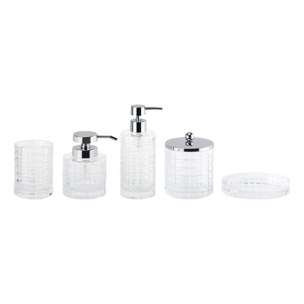 Clear Glass Bathroom Countertop Accessories with Big Checker Box Cotton Jar