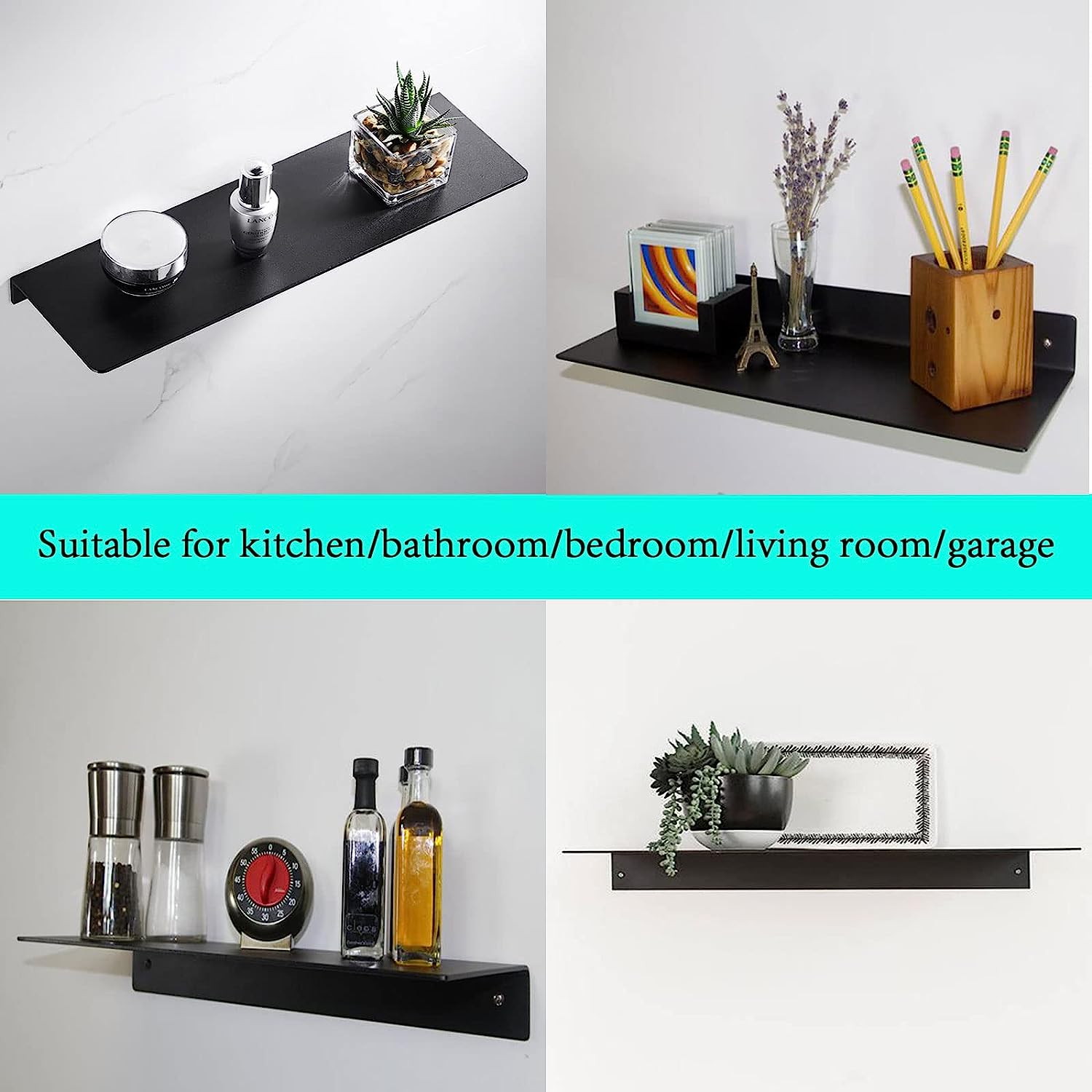 Wall Mount Floating Shelf Bracket Heavy Duty Industrial Carbon Steel Black L-Shaped Bracket 6in
