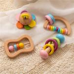 Rattle Soother 11.6cm Wooden Teething Toy Wooden Rattle Teether Food Grade