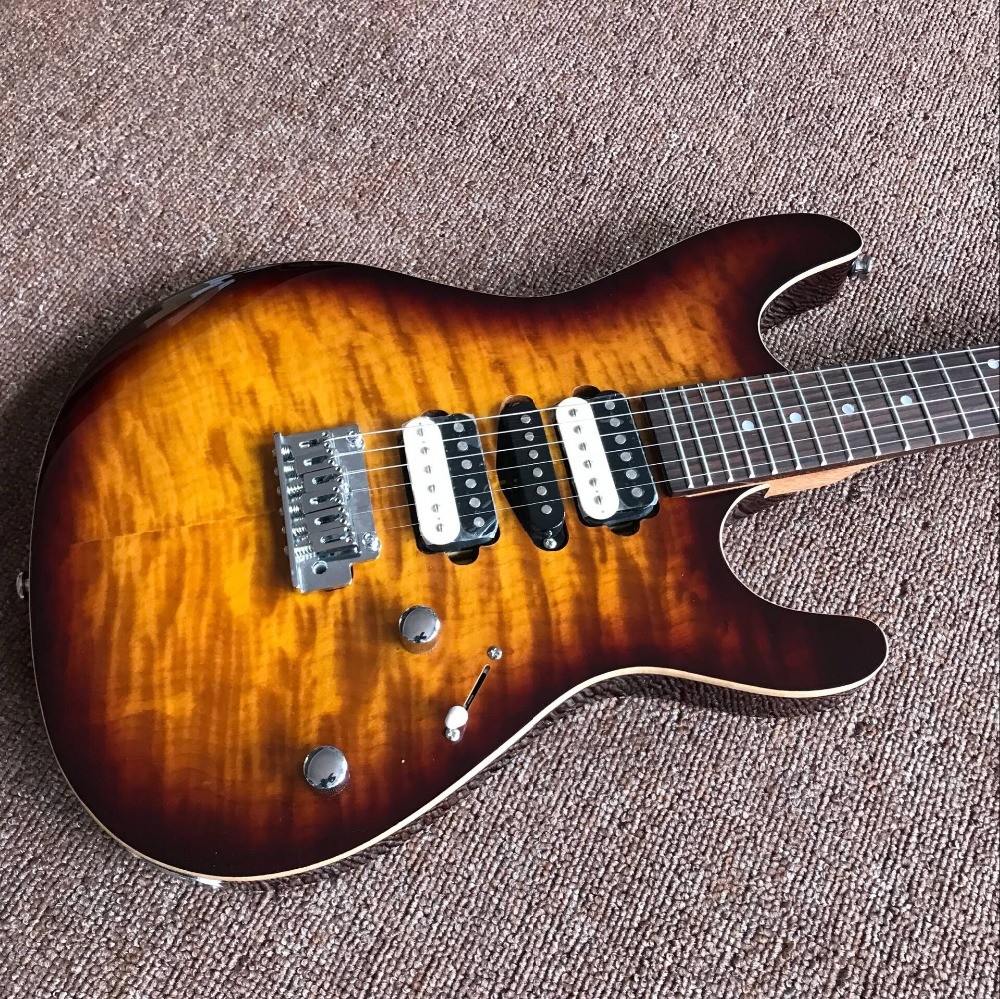 Custom handwork Tiger Flame Electric Guitar.Rosewood fingerboard Sunburst