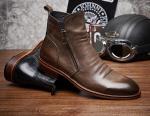 Black / Brown Mens Leather Dress Boots , Mens Designer Combat Boots With Rubber