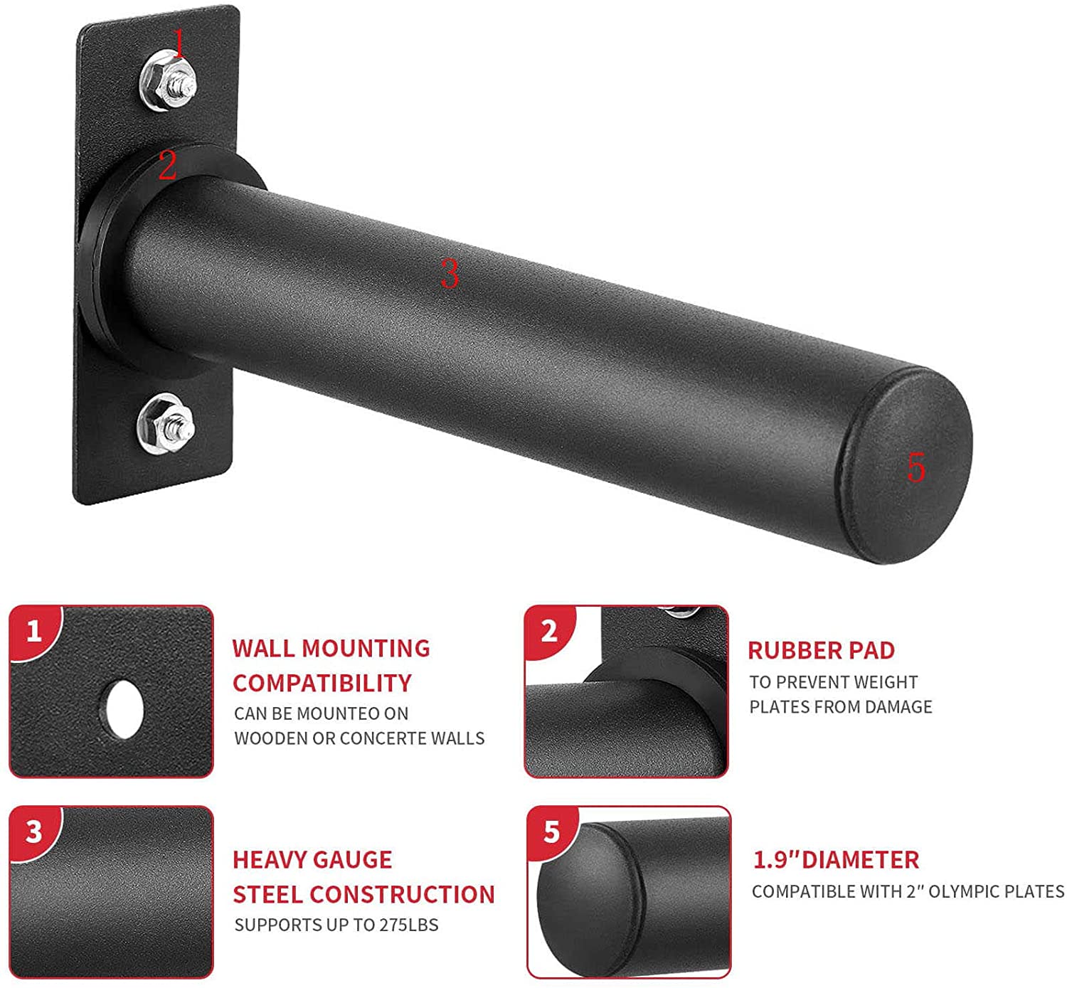 Gym Equipment Steel Kettlebell Organizer Rack for Wall Mounted Weight Plate Pin Holder