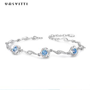 Quality 7.3in 5.2g Sterling Silver Jewelry Bracelets AAA CZ Blue Rhinestone Bracelet wholesale