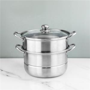 Quality Two Layer Stainless Steel Steamer Pot With Handles Glass Lid wholesale