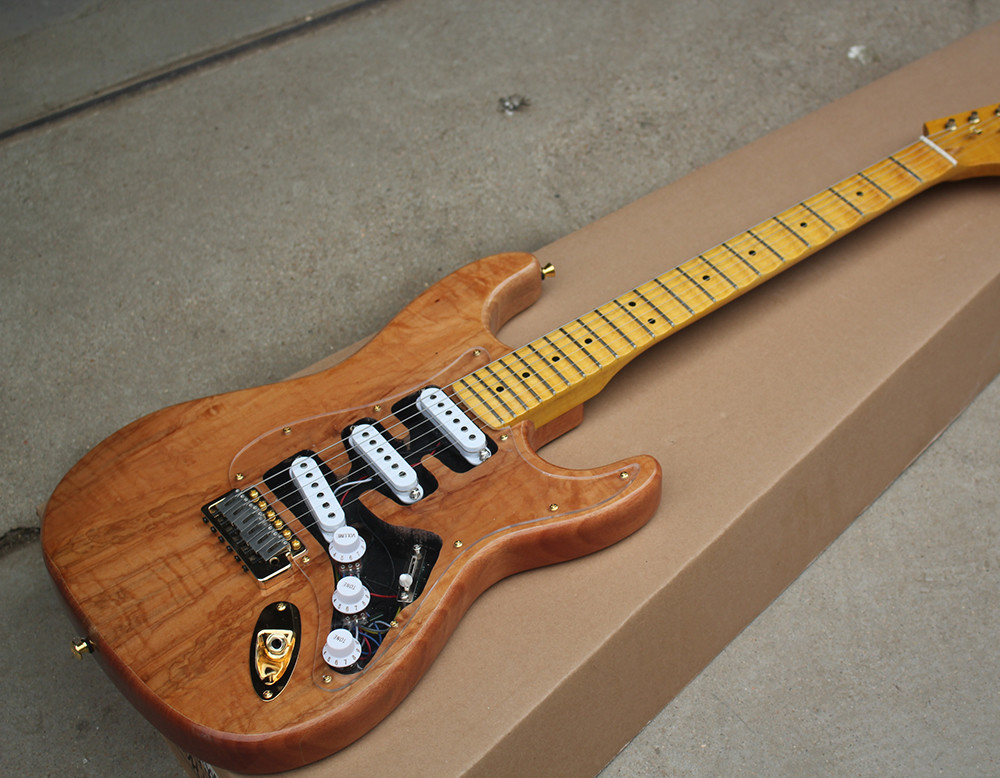Custom Natural Wood Color Electric Guitar with SSS Pickups,Acrylic Pickguard,Scalloped Neck