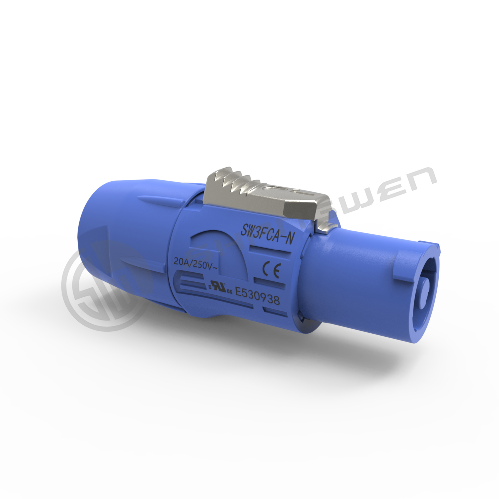 Indoor Use IP44 Triple Core Male Powercon Connector 3 Pin Audio Video Input Port Lockable Speakon Plug 20A 250V AC Blue