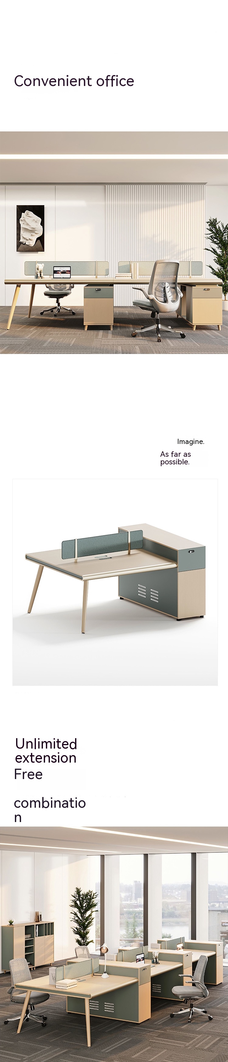 Customizable Staff Desks and Chairs Combination for Four People Office Workstation