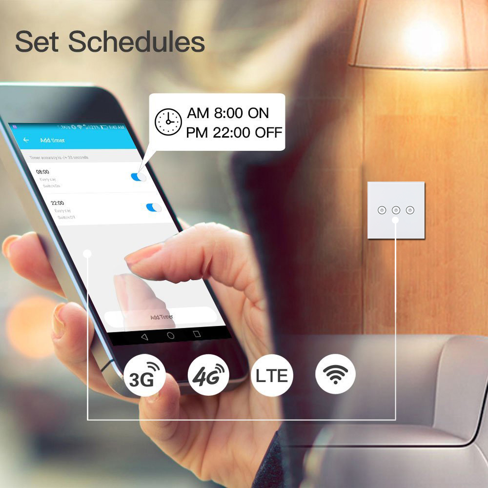 3gang Standard TUYA WIFI Smart Wall Light Switch Fireproof ABS Plastic Material