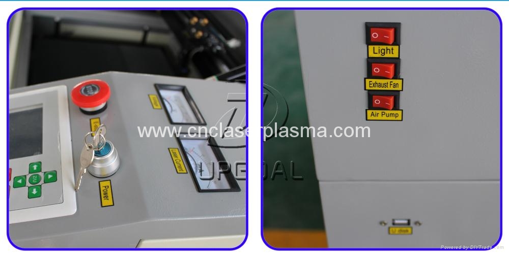 Switches for machine, E stop, light, air pump, air blower and USB port