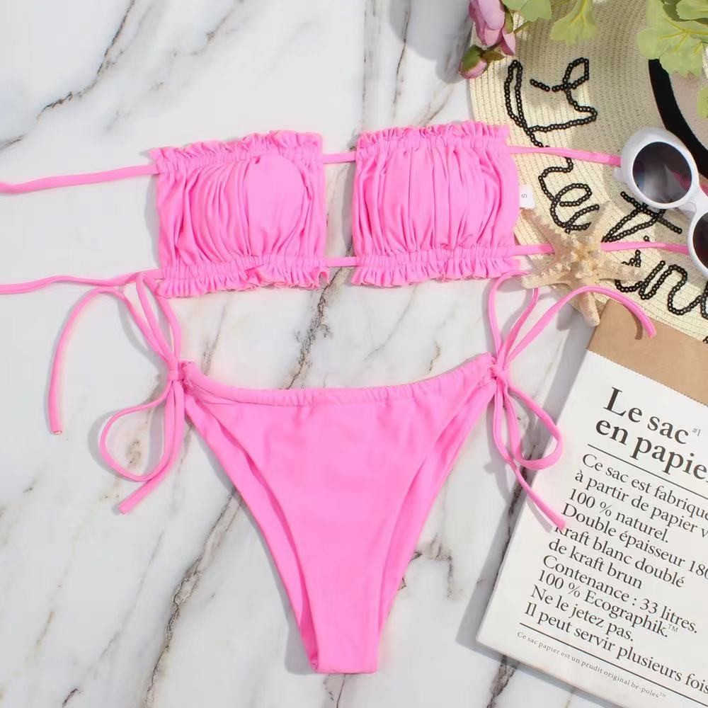 Sexy Chain Swimming Suits Bikini Drawstring Elegant Sexy Bathing Suits For Women pink square shape bikini UPF50++ summer