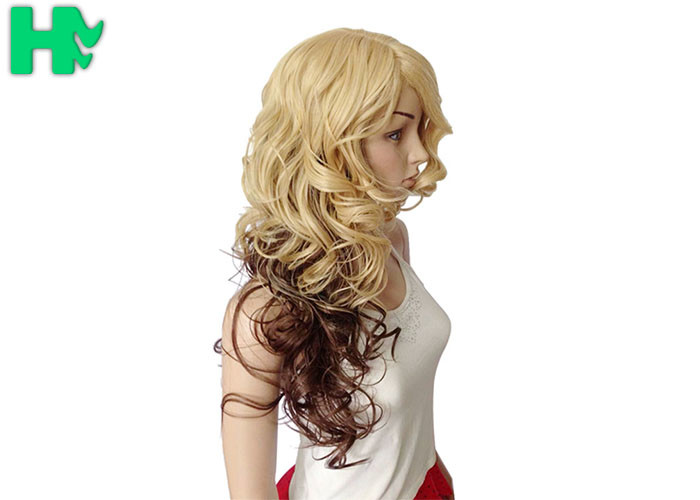 Dark Blonde Long Synthetic Wigs Normal Lace Natural Curly Fiber