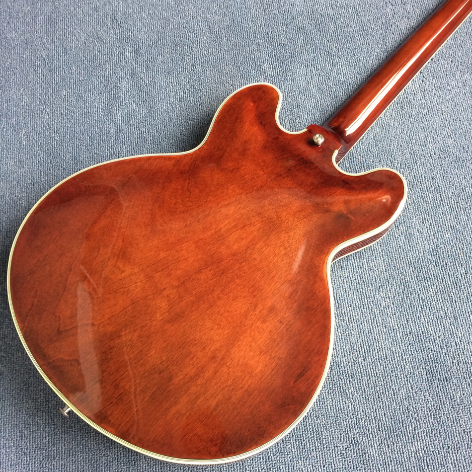 Hollow body jazz electric guitar, Double F holes Chestnut skin electric guitar